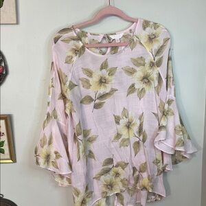 Floral Pink Blouse with Bell Sleeves